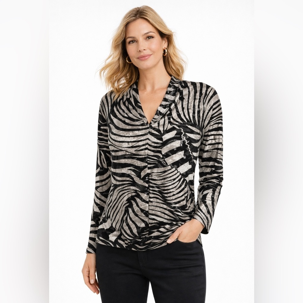 Joseph Ribkoff Zebra Print Metallic Top. NWT